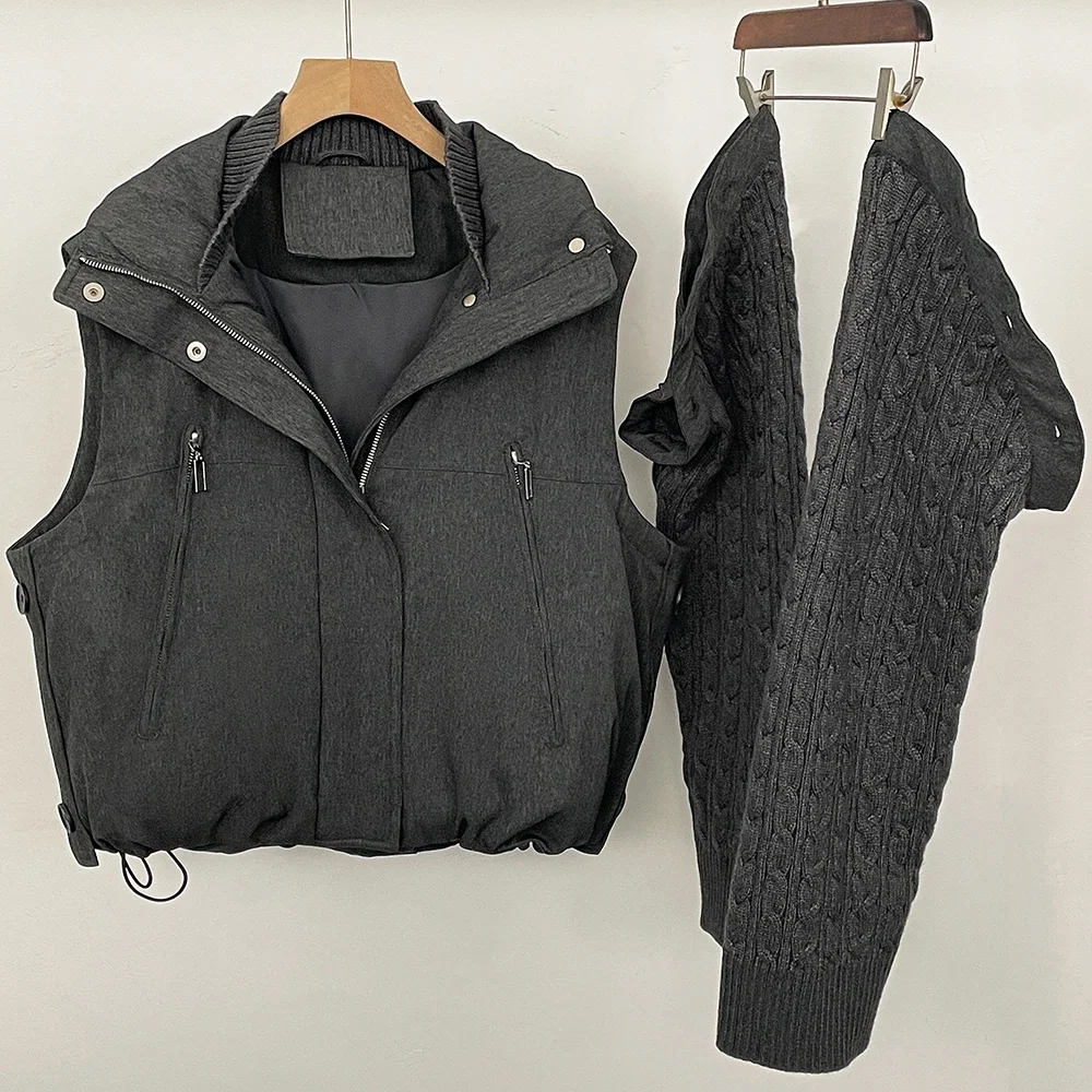 OFTBUY Damen-Pufferjacke mit abnehmbaren Strickärmeln, leichte Daunenjacke mit echtem Fuchspelzkragen, neue Winterkleidung für Damen – Detail 4