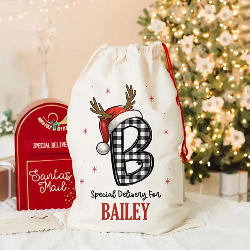 

Personalised Merry Christmas Drawstring Gift Bag Custom Xmas Holiday Party Decoration Accessories Kid Girl Boy Present Toy Bags