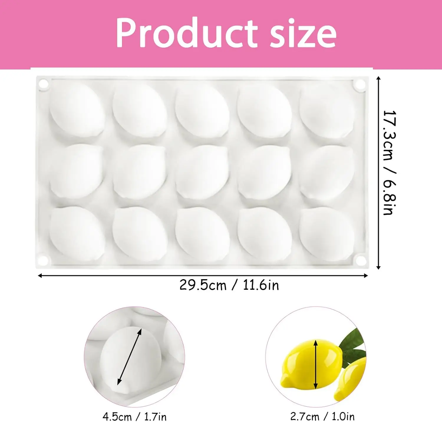 15-Cavity Silicone Lemon Mold Fruit Shape Baking Tray Tool for Desserts Mousse Cake Candy Chocolate Pastry Ice Cream Pudding view 6