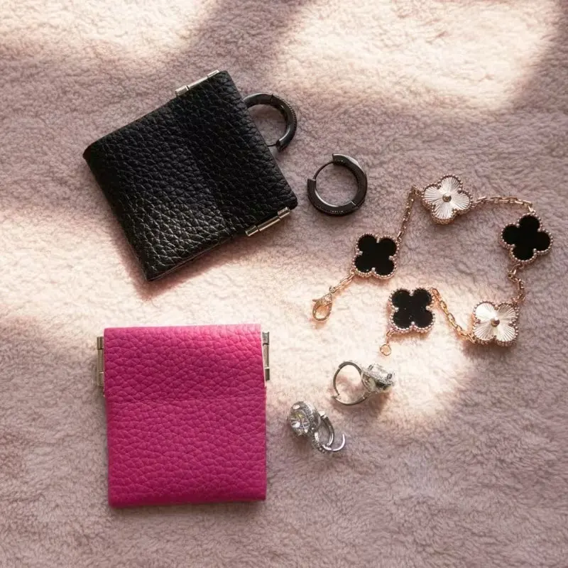 Mini Ic Closure Faux Leather Jewelry Pouch/Soft Rectangular Shape, Suitable for Earrings, Rings/Daily Use, Travel, and Storing Small Ic Snap Closure Jewelry Boxes
