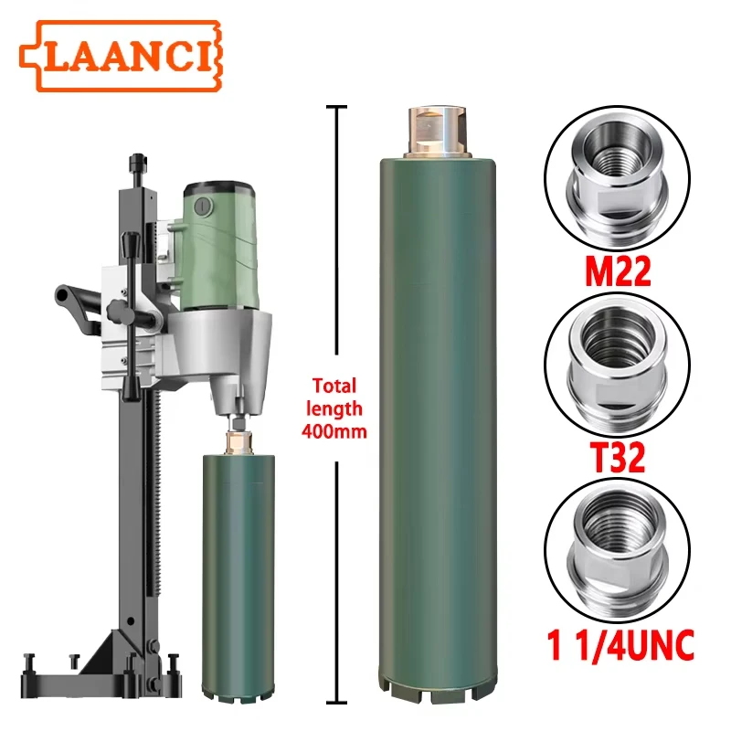 laanci-diamond-core-drill-bit-total-length-395mm-1-1-4unc-t32-m22-thread-with-diameter-of-25-200mm-reinforced-concrete-drilling