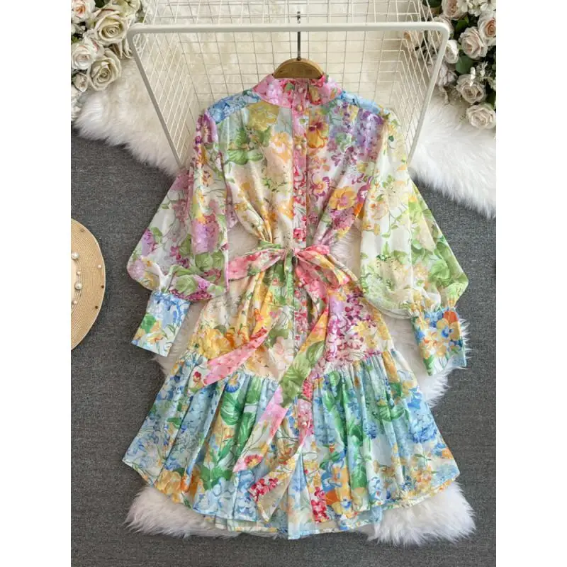 Elegant And Beautiful Women's Dresses Seaside Holiday Court Style Lantern Sleeve Positioning Printed Fashion Summer Dresses 2025