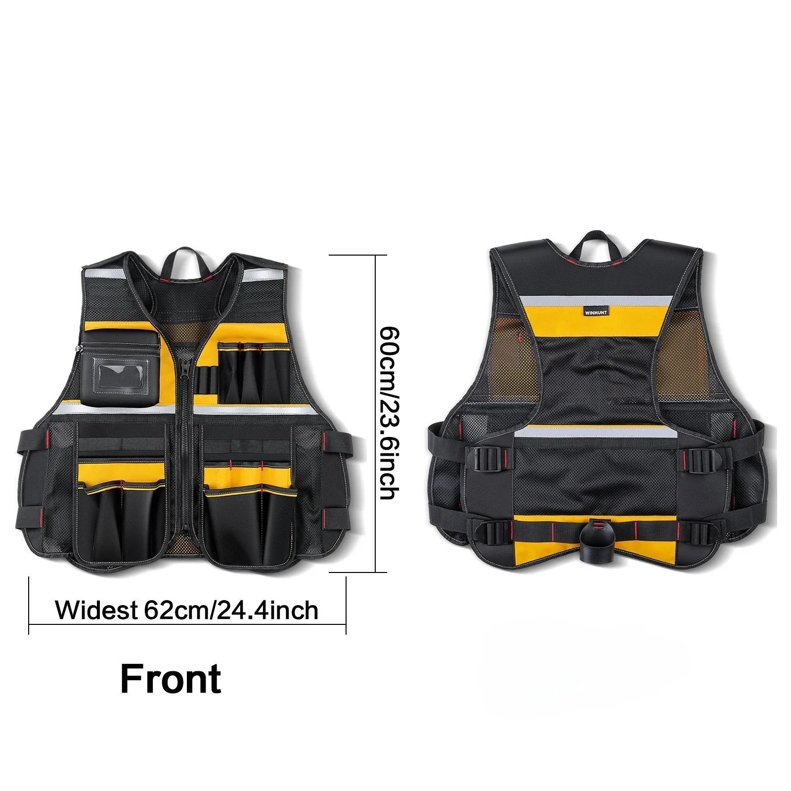Breathable Multi Pocket Tool Vest Reflective Safety Work Jacket Construction Gardening Auto Repair