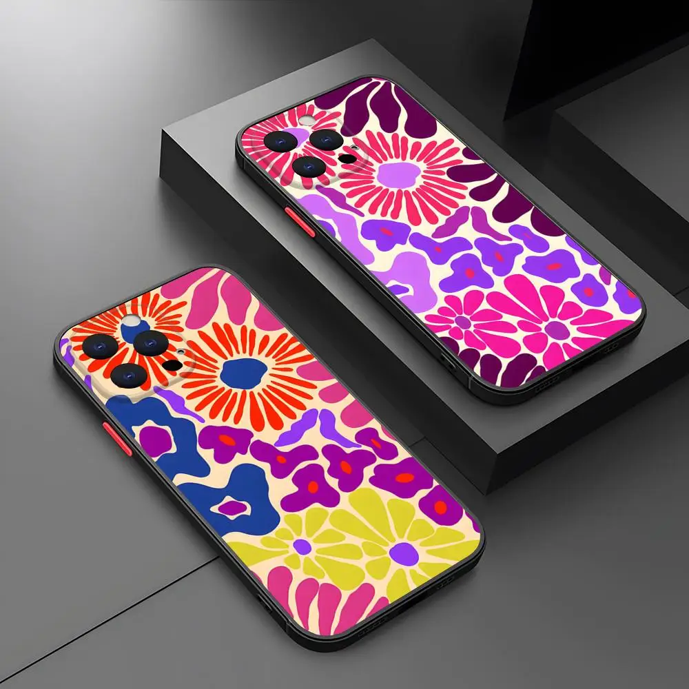 

Abstract Flower Market Phone Case Matte Transparent Back For IPhone 16 15 14 13 12 11 Pro Max X XR Mini Puls 7 8 Plus Cover