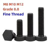 Outside Hex Head Bolts M8 M10 M12 Black 8.8 Grade High Strength Fine Thread External Hexagon Screw Bolts Pitch 1.0/1.25/1.5mm
