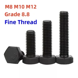 Outside Hex Head Bolts M8 M10 M12 Black 8.8 Grade High Strength Fine Thread External Hexagon Screw Bolts Pitch 1.0/1.25/1.5mm