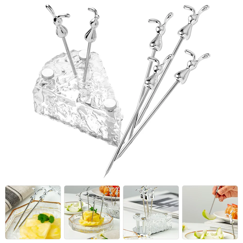 

1Set Stainless Steel Picks Base Set Metal Cute Reusable Dessert Sticks for Fruits Cakes Snacks Salads