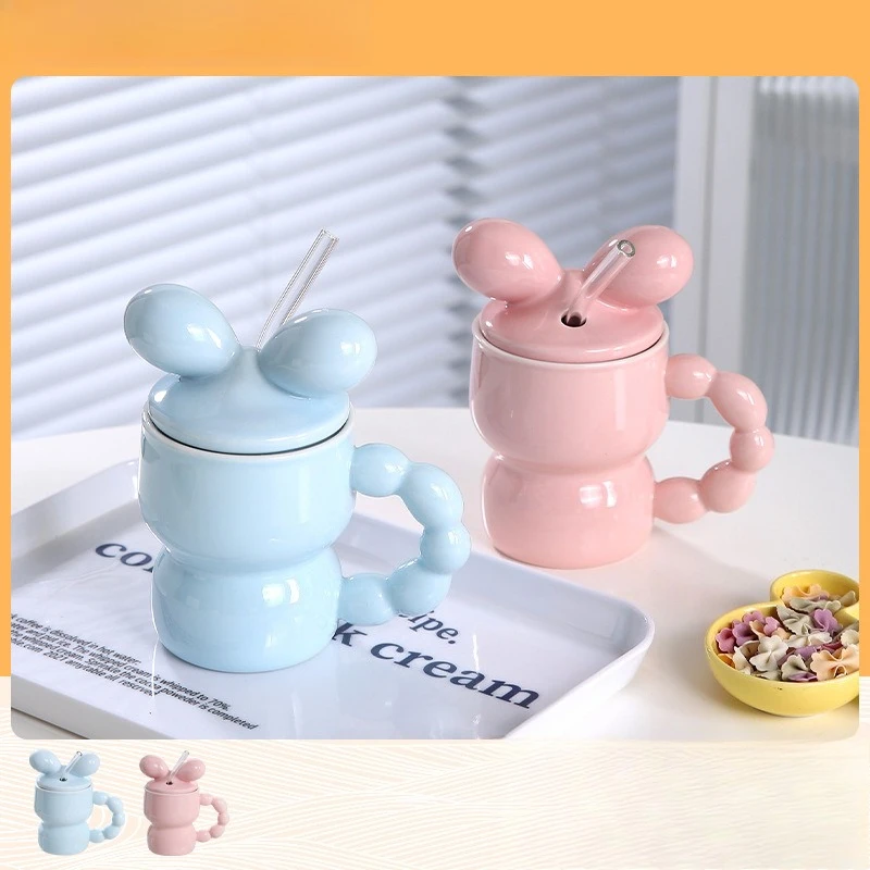 

Luxury Pearl Handle Ceramic Mug with Straw High Value Tumbler for Women Office Cup Couple Gift