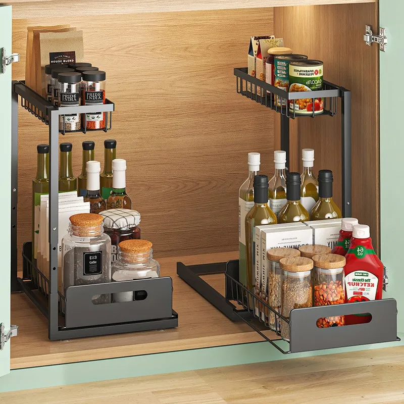 Storage shelf, pull-out countertop organizer, pull-out basket