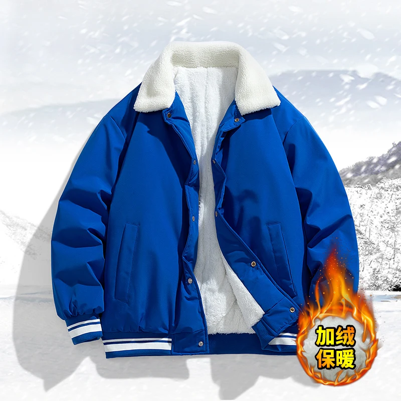 

Casual Turn-down Collar Men Parkas Winter Solid Color Cotton Jacket Fashion Zipper Thicken Warm Overcoat Comfortable All-match