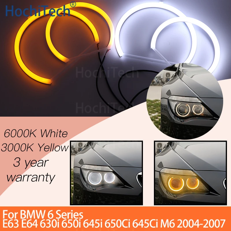 

1 Set White+yellow Cotton Light Angel Eyes Halo Ring Kits for BMW 6 SERIES E63 E64 630i 650i 645i 650Ci 645Ci M6 2004-2007