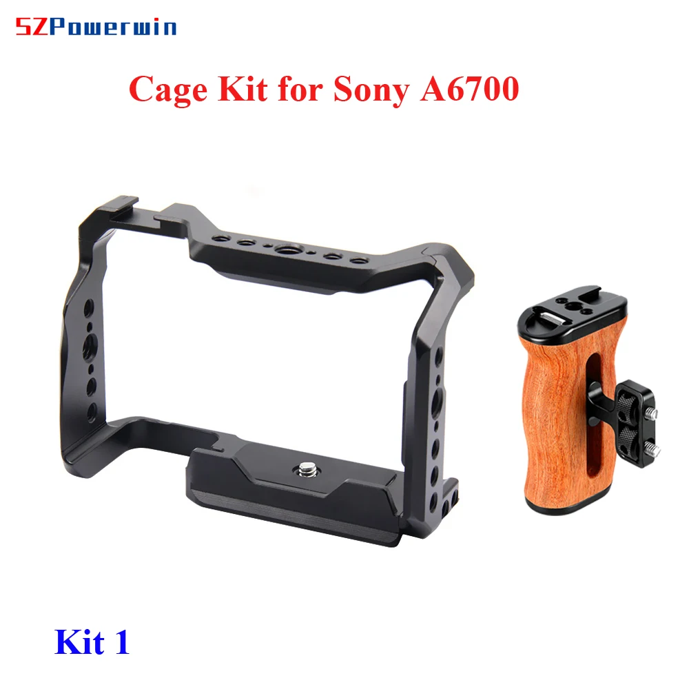 Powerwin for Sony A6700 Camera Cage Kit Stabilizer Rig Protective Extension Frame Gimbal Arri Locating Screw Wooden Handle