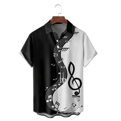 Men's shirt summer Hawaiian shirt pattern print music notes outdoor street short sleeved printed clothing fashion designer