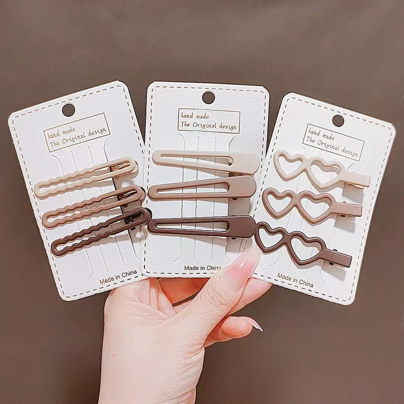 3Pcs/set Milky coffee color hairpin without trace, female side bangs clip, headdress, high grade broken hair clip, bb clip,