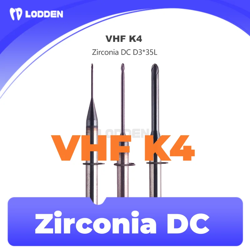 VHF-K4 الأسنان طحن الأزيز لطحن زركونيا عرقوب ، الماس طلاء الحفر ، قطر 2.0 مللي متر ، 1.0 مللي متر ، 0.6 مللي متر ، 3.0 مللي متر ، L35 ملليمتر ، تيار مستمر