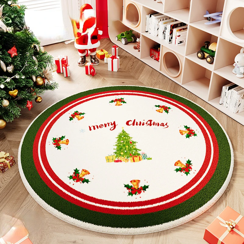 Cartoon Style Rugs for Bedroom Christmas Living Room Decoration Red Carpet Round Thickend Lounge Floor Mat Fluffy Soft Plush Rug
