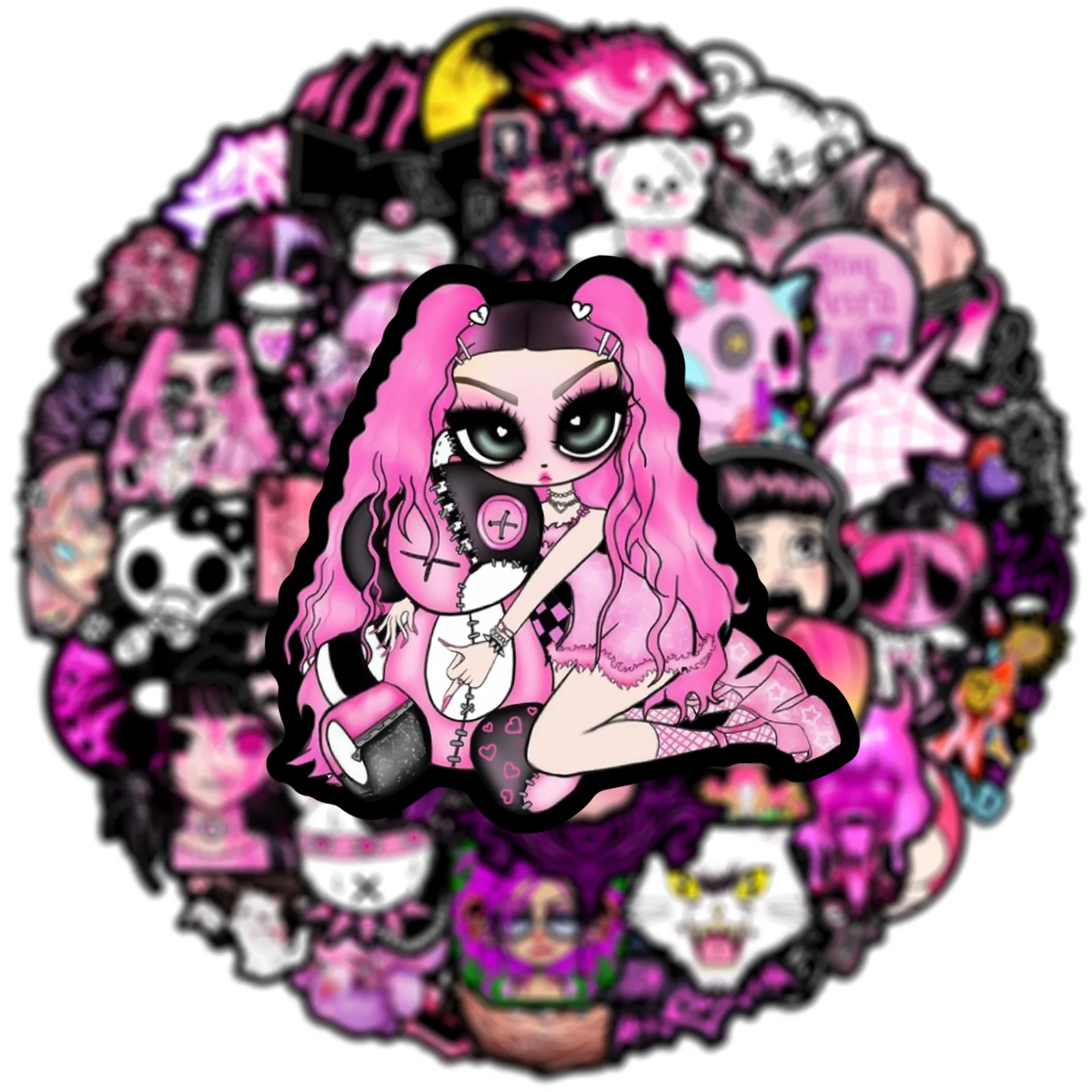 10/50pcs Cool Anime Gothic Dark Pink Horror Girl Stickers Waterproof DIY Scrapbooking Luggage Bottle Laptop Skateboard Sticker