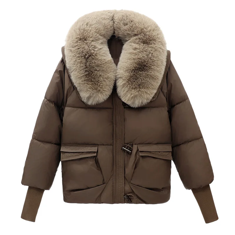 Women's Autumn Winter Top Coat Cotton Coat Fur Collar Short Retro Simple Comfortable Loose Casual Soft Niche Versatile Skinny