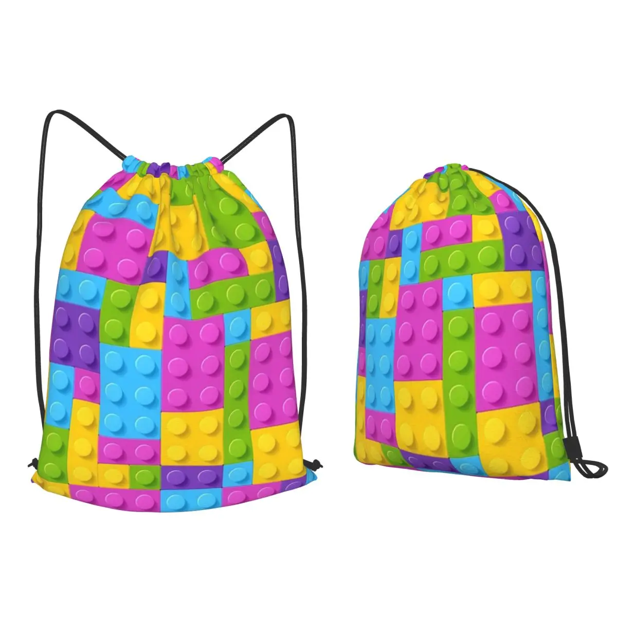 Pastel Colorful Building Brick Backpacks Portable Drawstring Bags Shoes Bag Book Bags for Man Woman School