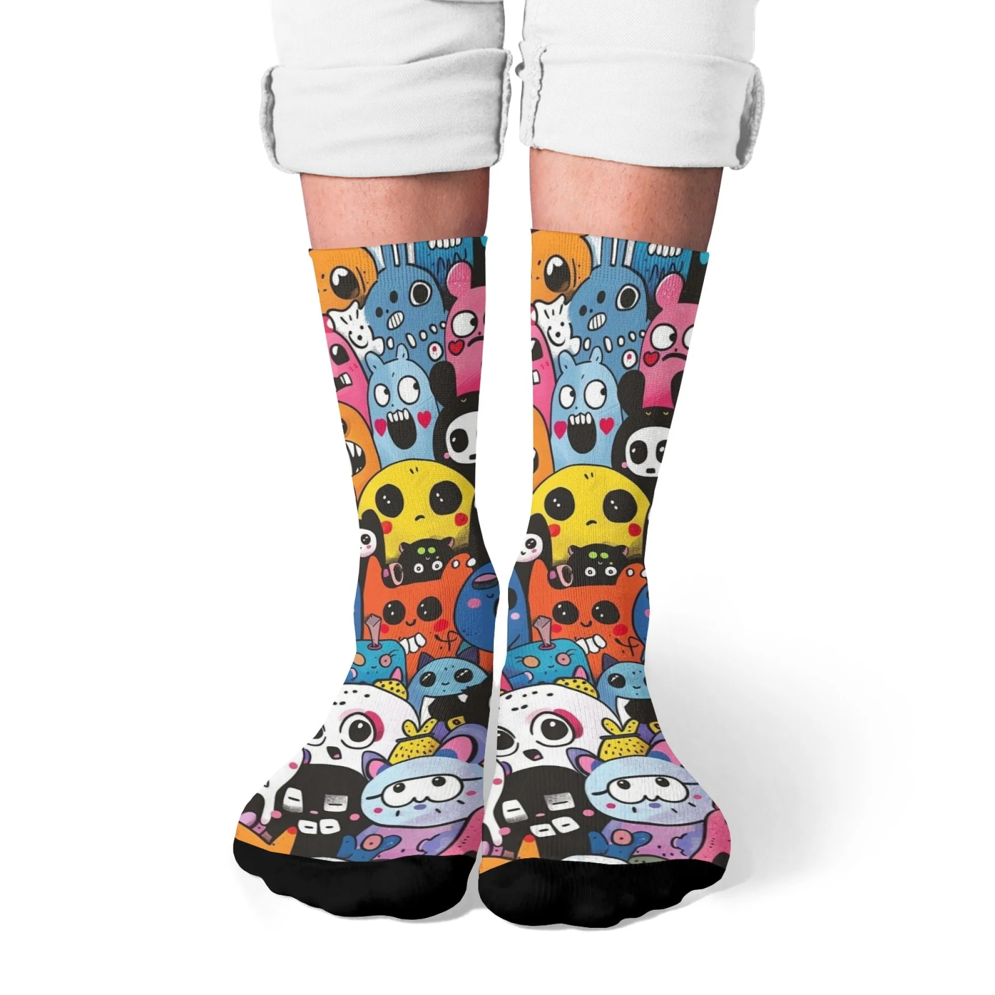 Harajuku Cartoon Monster Pattern Crew Socks Streetwear  Anti-Slip Breathable Soft Comfortable Perfect for Party Crazy Gift