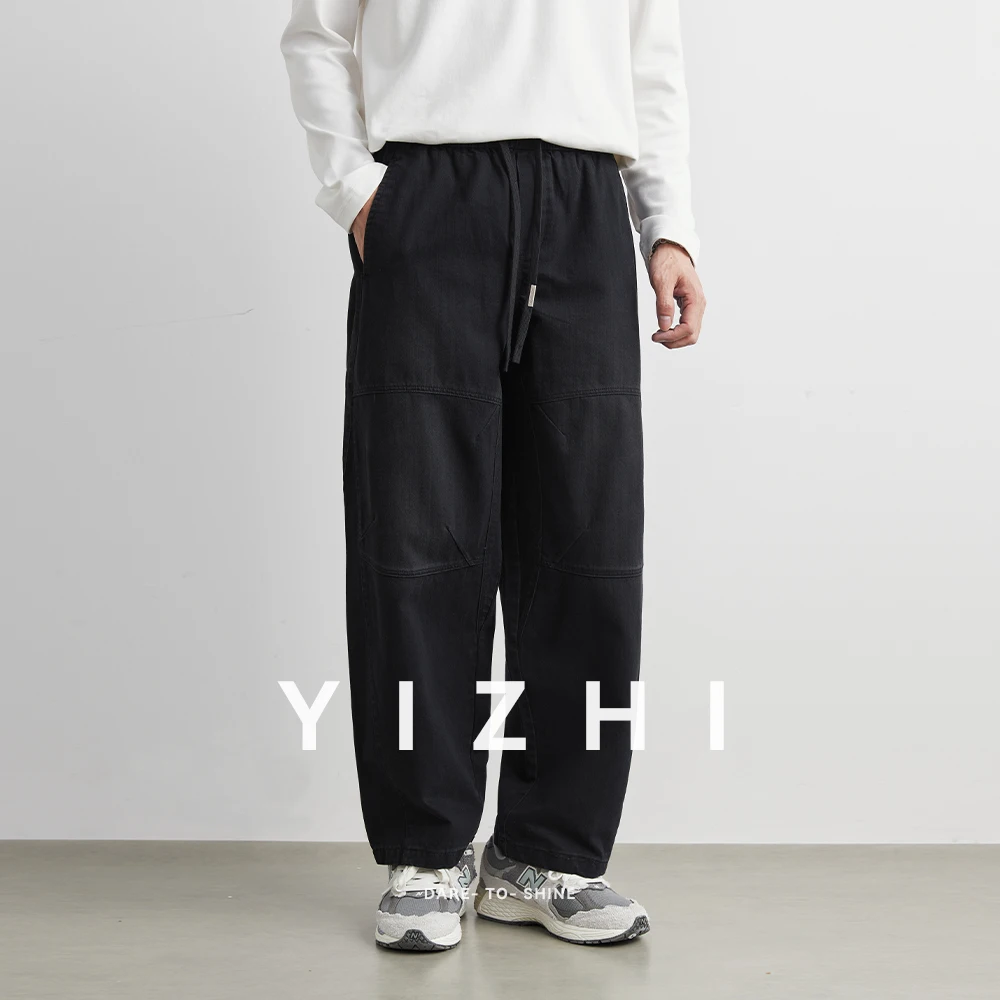 

Men's Casual 100% Cotton Work Pants Loose Fit Spring Autumn Summer Loose Cuffed Sports Sle Long Trousers Youth Trend Men Pants