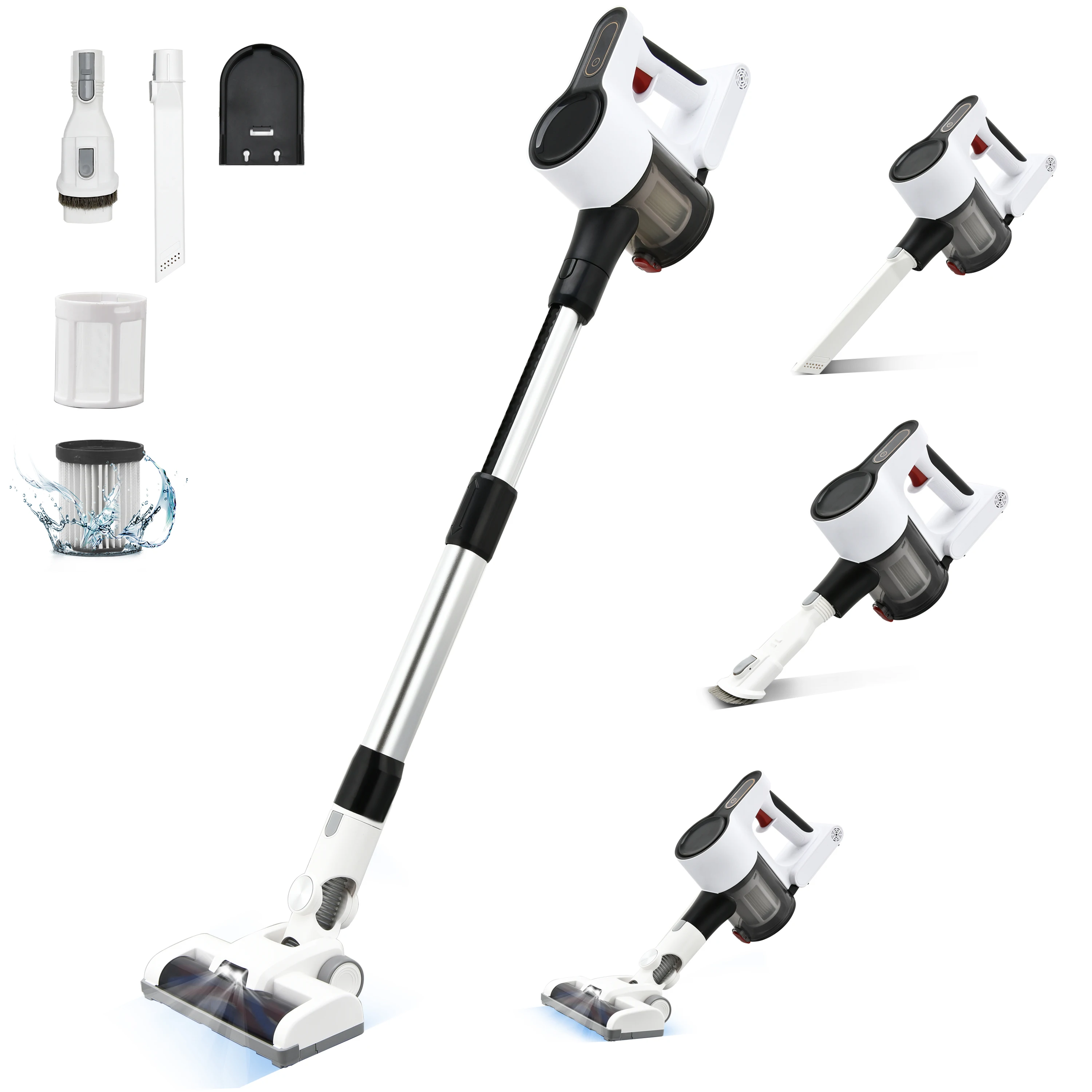 Cordless Professional LED Light Self-Standing Floor Brush Vacuum Cleaner Stick for Household Car Rechargeable With HEPA Filter