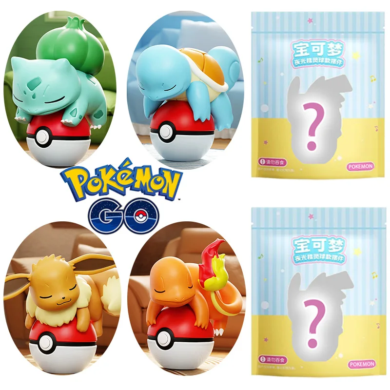 New Sell Pok é mon Series Blind Box Luminous Elf Ball Small Ornament Kawaii Cartoon Desktop Car Figurine Doll Toys Birthday Gift