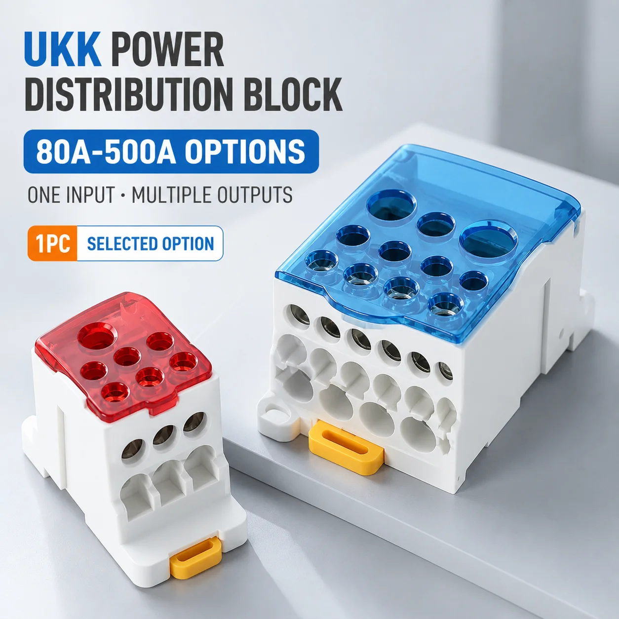 UKK 80A-500A High Current DIN Rail Power Distribution Block One Input Multiple Output Electrical Terminal Connector ```