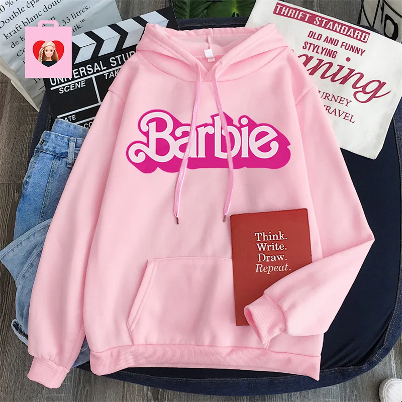 

Barbie Hoodies Casual Girls Y2K Sweetness Sweatshirts Autumn Pullover Trendy Letter Print Hooded Sweater Long-Sleeved Women Gift