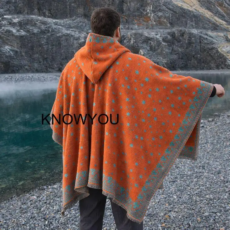 Orange Shawl Male Ponchos Big Size 135*155Cm Cloaks Men Pashmina Artificial Cashmere Blanket Warm Wraps Echarpes Jacket Outwear