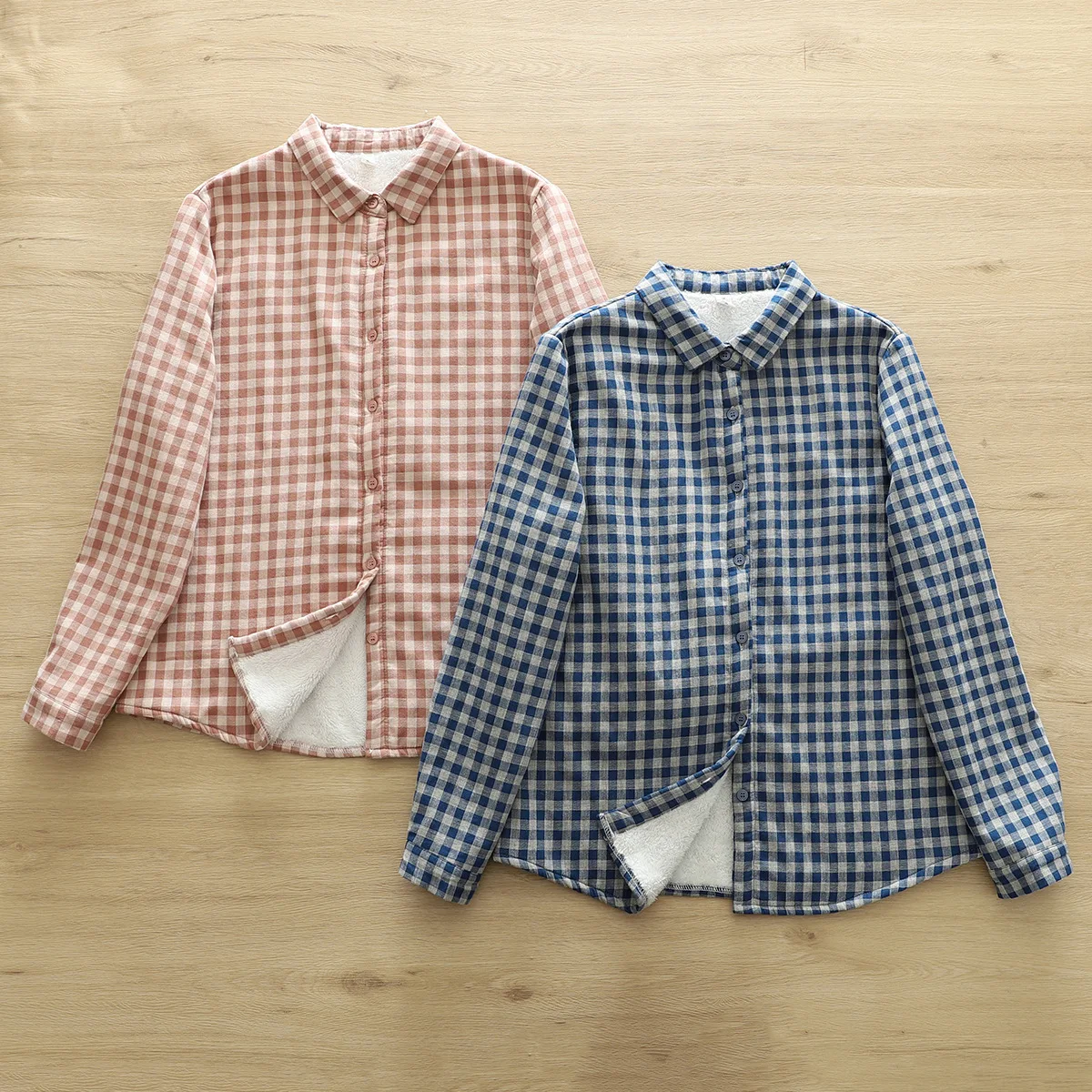 New Autumn Thicken Fleece Cotton Shirt, Women Plaid Long Sleeve Top, Mori Girl Loose Commute Warm Blouse, 2024 Winter T4N631CC