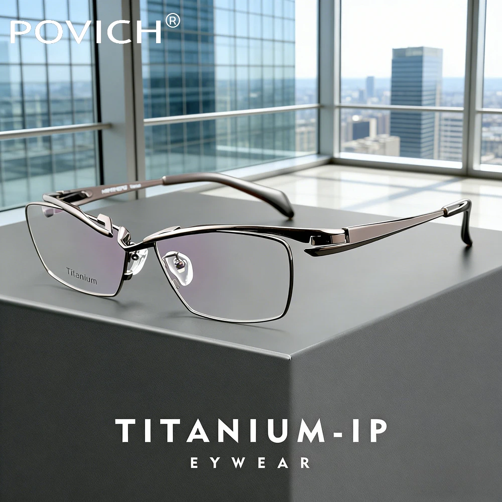 

POVICH Pure Titanium Glasses Frame Men Brand Design Square Ultralight Eyeglasses Japanese Ultralight High Quality Eyewear
