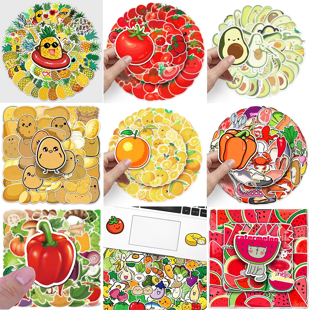 10/30/50PCS Cartoon Colorful Fruit Vegetables Stickers Series Pineapple Graffiti Helmet iPad Laptop Luggage Decoration Wholesale