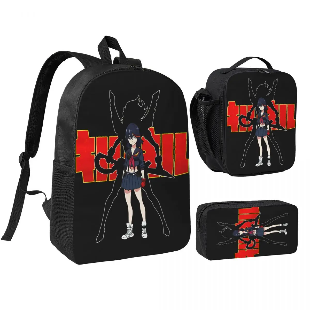 3Pcs Ryuko Matoi Kill La Kill merch Backpack Set for Boy Girl Pencil Boxes Bookbag Sets with Lunch Box For School Daypack