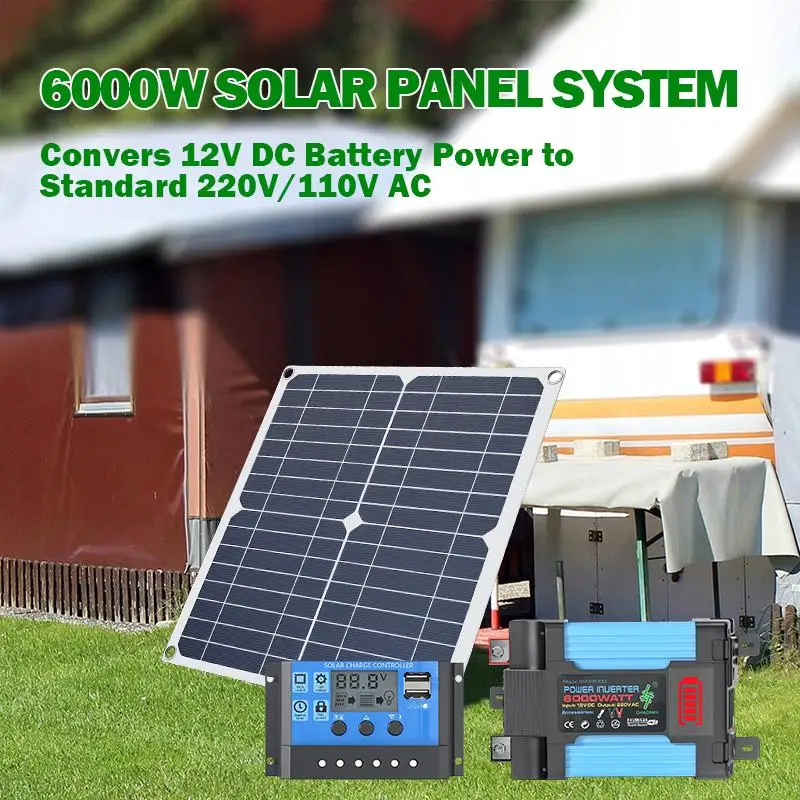 6000W Complete Solar Power System Kit 200W Monocrystalline Solar Panel for RV Home Off-Grid Camping