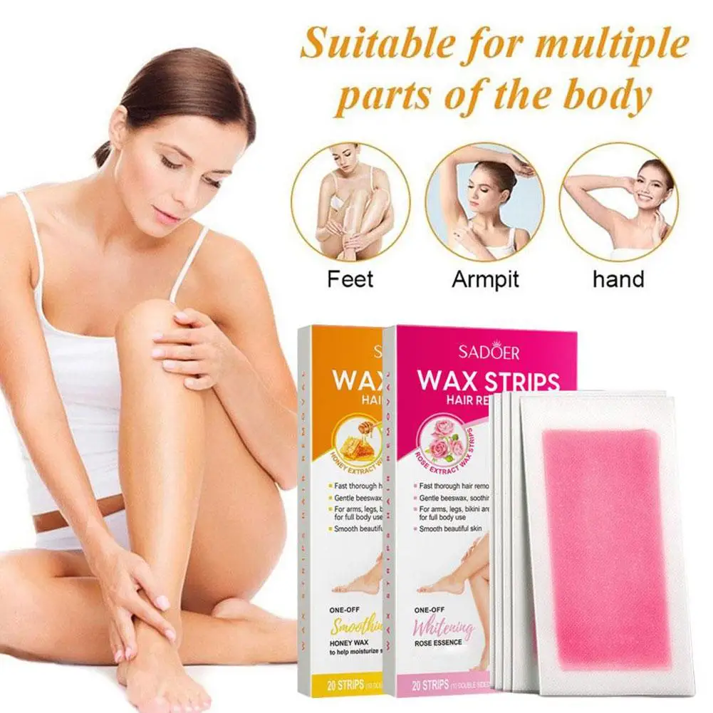 20 Pieces=10 Sheets SADOER Hair Removal Wax Strip Paper Mild Honey Rose Hair Wax Removing Cream Vera Strips Aloe Double-Sid H5P2