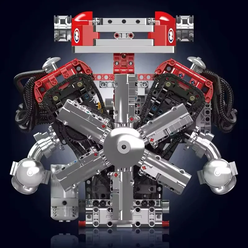 MOLD KING Techniczny elektrycznie silnik V12 MOC 10169 Samochód wyścigowy Dynamiczne klocki do budowy Zabawki do montażu klocków Prezent świąteczny dla dzieci