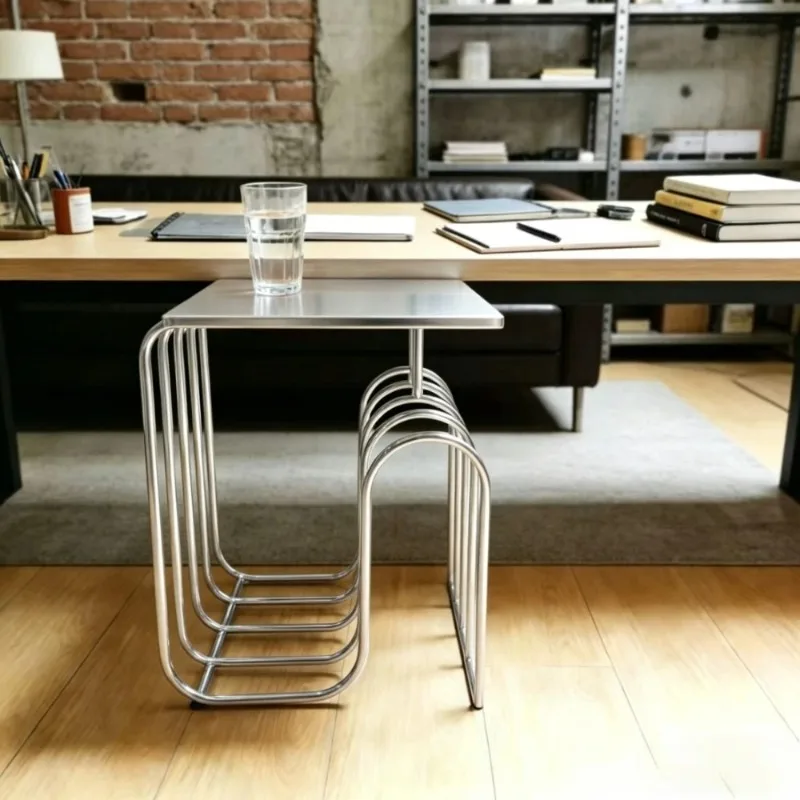 Artistic Geometric Wrought Iron Side Table, Minimalist Storage Coffee Table MultifunctionalEndTable forIndoorLiving Room Bedroom