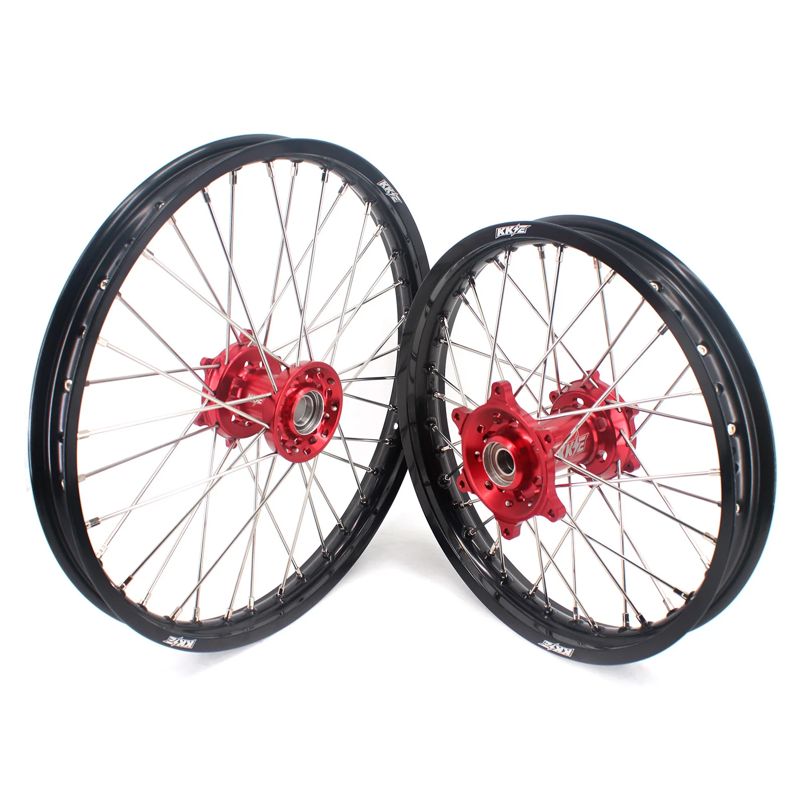 

【2025】 Комплект двухзубых колес мотоцикла, подходит для EC300 XC300 2018-2020, алюминиевый сплав, анодированная красная ступица, черный обод