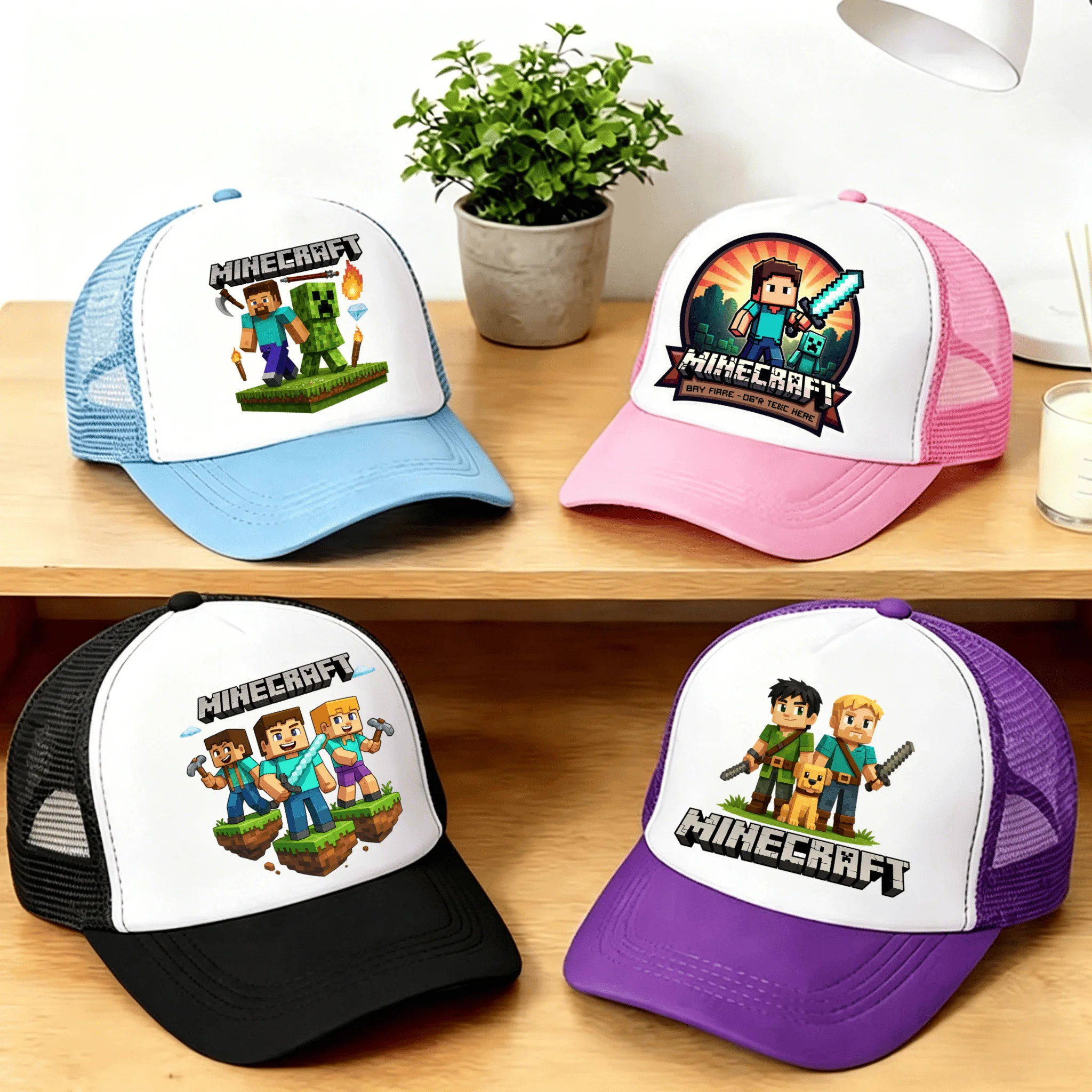 Bonés de Beisebol Minecraft com Estampa de Personagem de Jogo Pixel MC, Boné de Sol Ajustável com Desenho Animado, Chapéu Casual de Verão para Atividades ao Ar Livre, Presentes