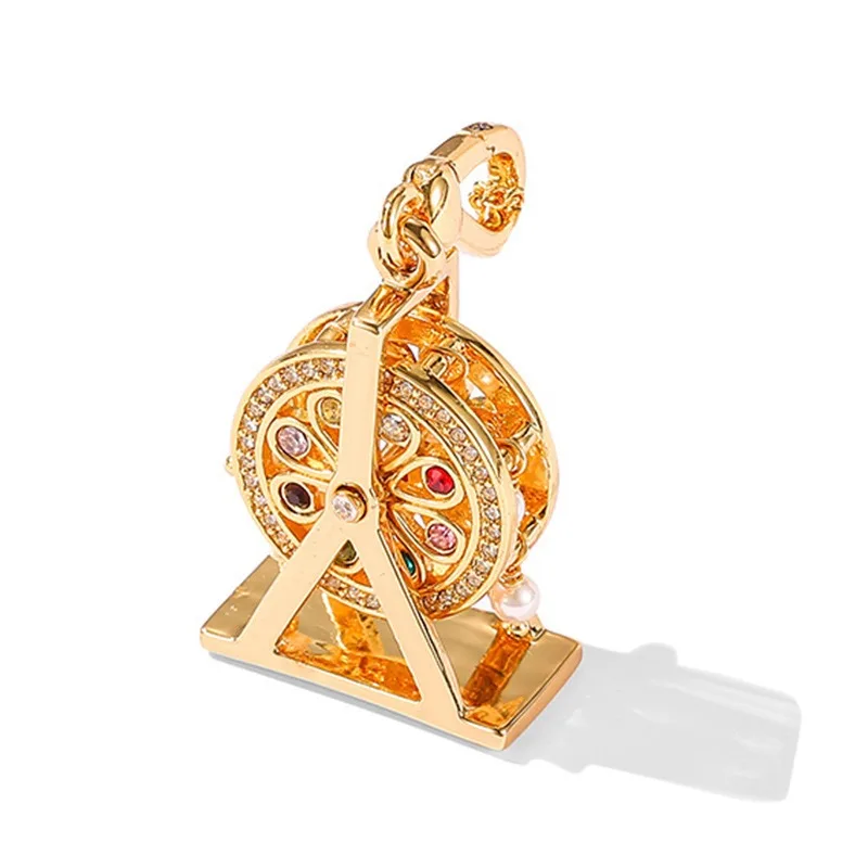 Fashion colored diamond crystal pearl fringed Ferris wheel necklace pendant movable windmill pendant