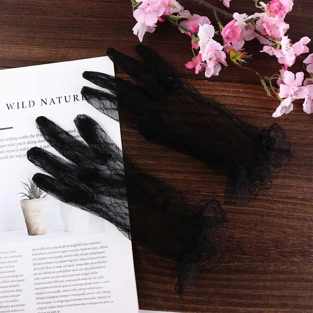 

Cosplay Elastic Autumn Dinner Dress Banquet Dress Accessories Thin Mittens Wedding Bridal Mesh Gloves Lace Gloves