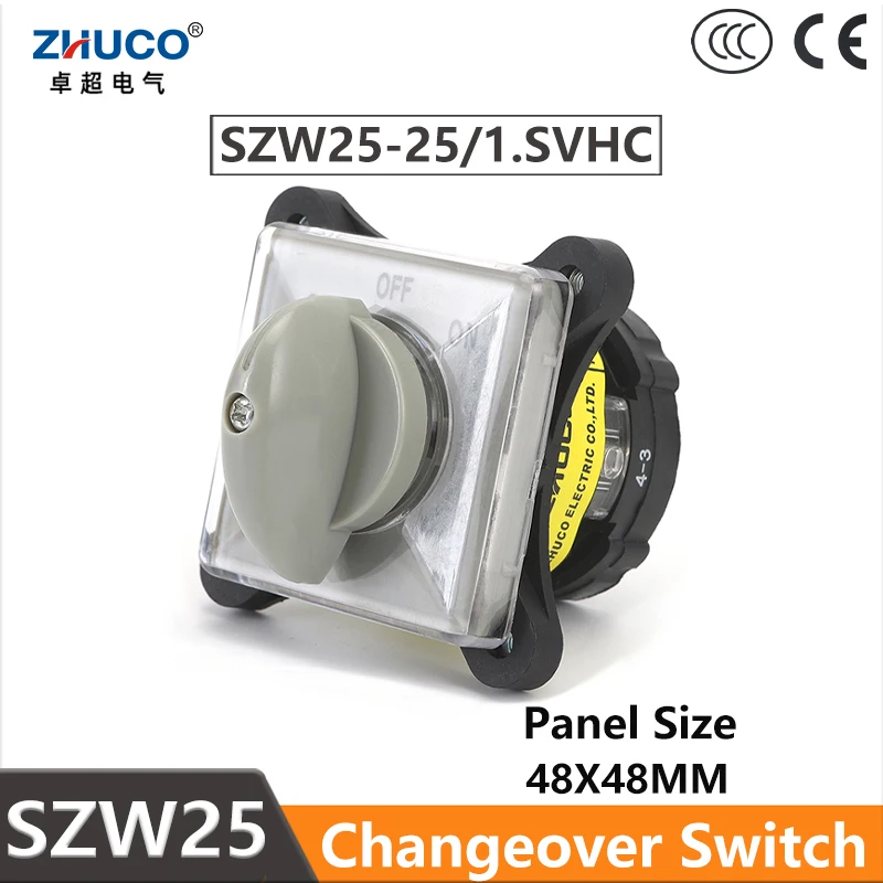 

ZHUCO SZW25-25/1.SVHC 25A 1 Pole 4 Screws ON OFF ON Three Position Momentary Custom Rotary Universal Changeover Cam Reset Switch