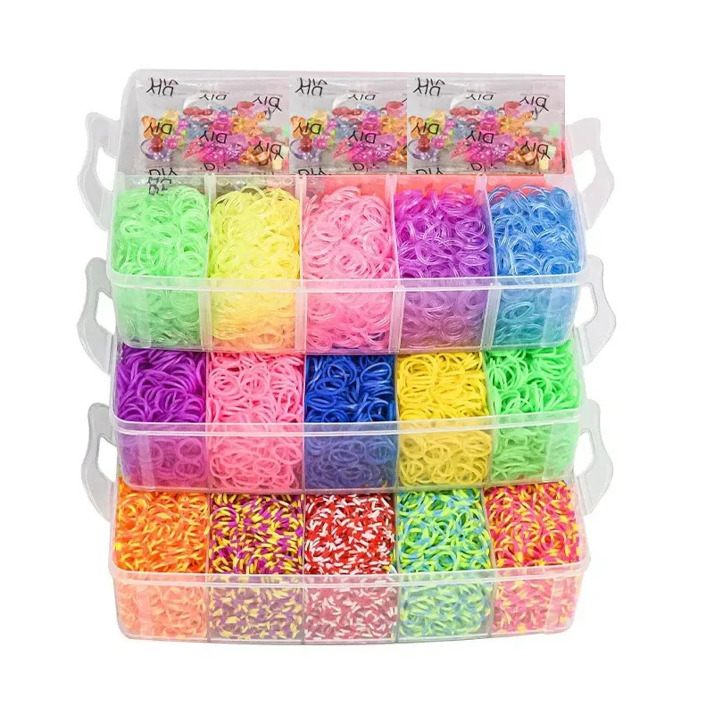 15.000 regenboog lichtgevende elastiekjes set voor kinderpuzzel DIY handgeweven rubberen band lichtgevende armband weefgetouw
