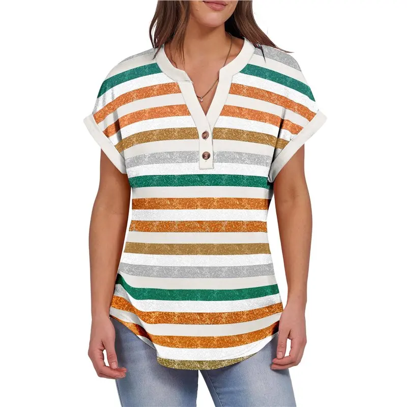 

AEF6-Womens Short Sleeve Henley Tops V Neck Dressy Casual Blouses Summer Trendy Tee Shirts Vacation Fashion Clothes