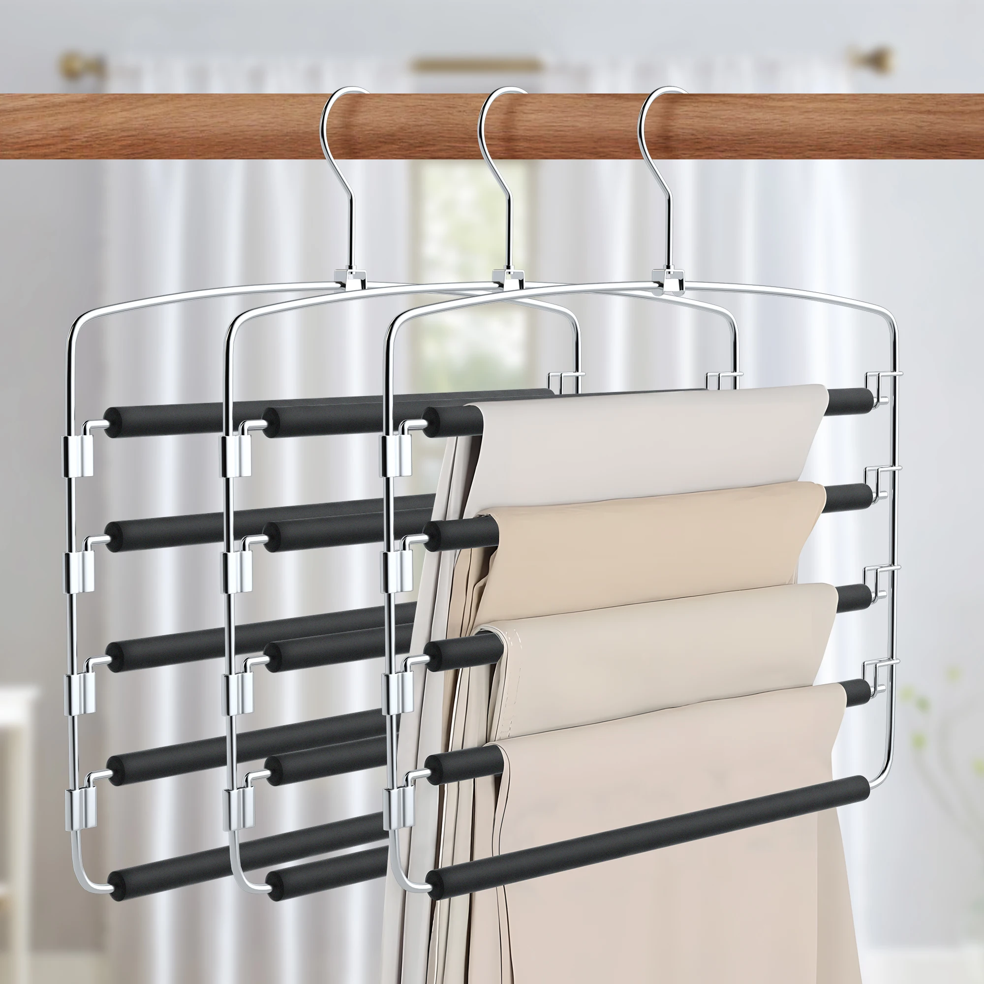 5-Layer Multi-Functional Clothes Hangers Multiple Layers Space Saving Jeans Pant Rack Non-Slip Closet Storage Organizer