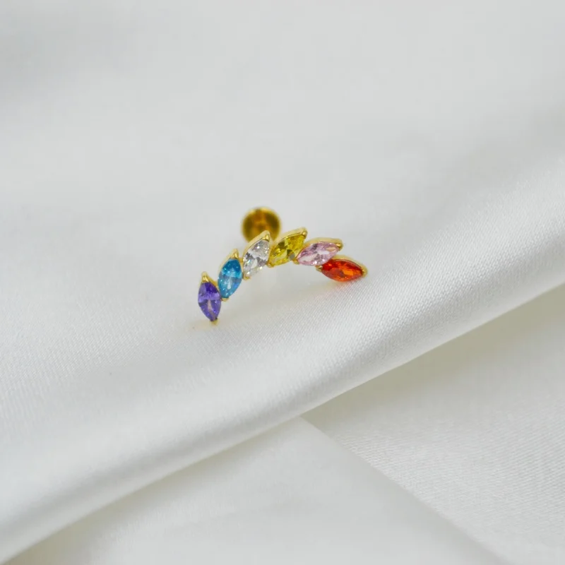 Lot10pcs G23 Titanium 7 Oval Color CZ Gems  Lip Labret Ring Bar Ear Cartilage Helix Rook Tragus Studs 16G Body Piercing Jewelry