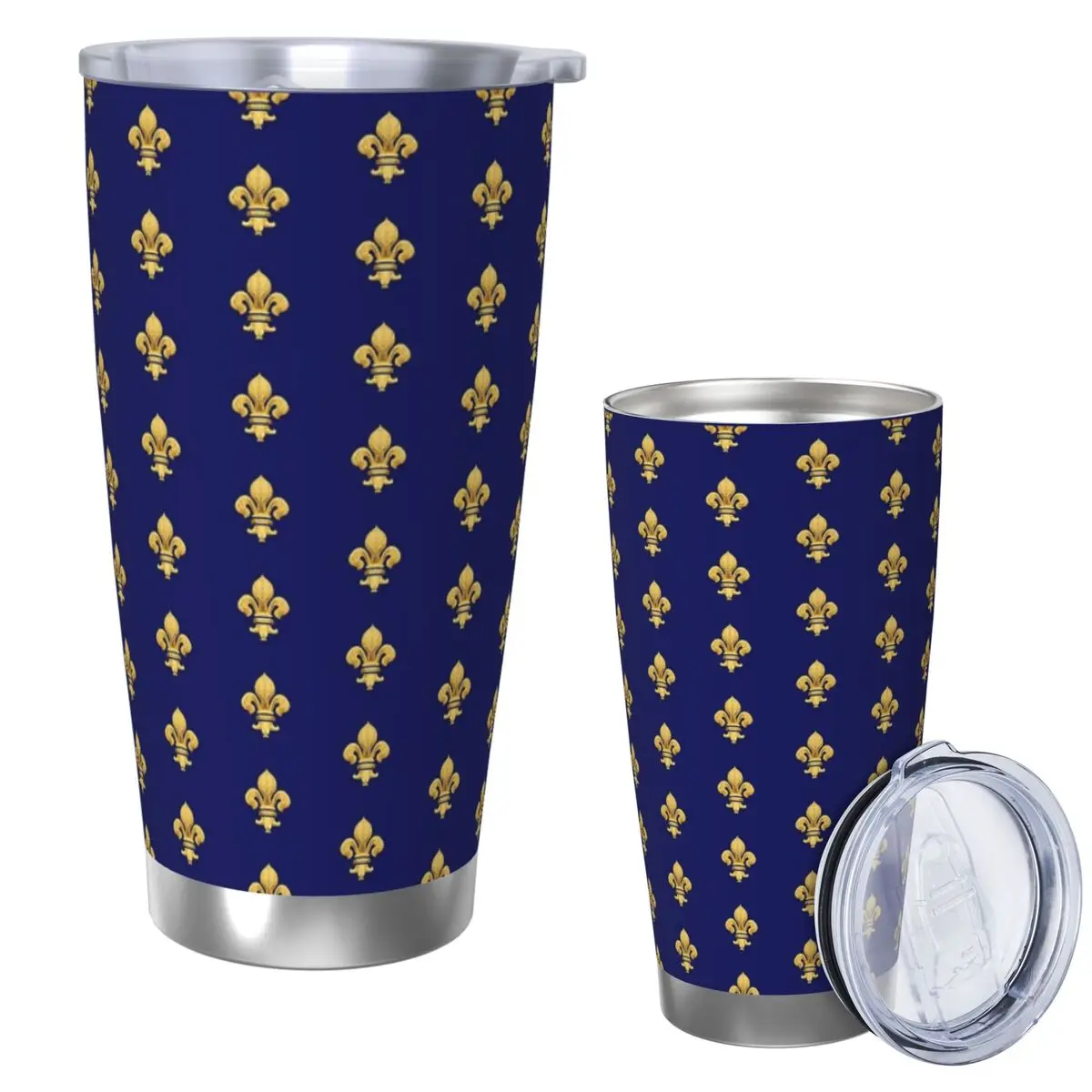

Royal Fleur De Lys Синий стакан из нержавеющей стали, кружки с вакуумной изоляцией, термохолодная чашка, соломинки с крышкой, 20 унций