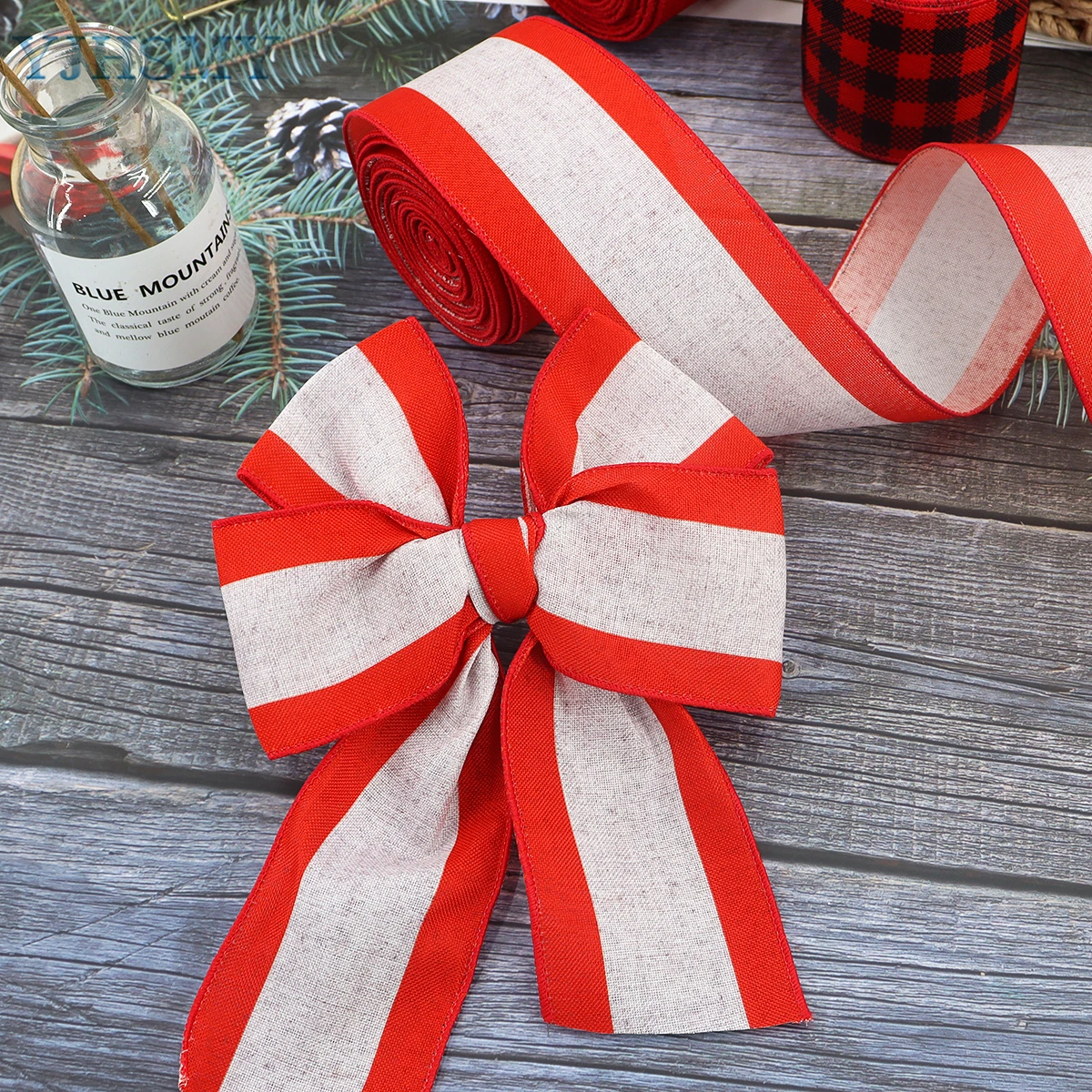 Christmas Wired Edge Ribbons 2.5 inch Buffalo Plaid Ribbon Candy Cane Striped Craft Ribbon Polka Dot Wrapping Ribbon (Red)