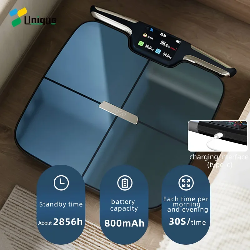 New and unique TFT display  electronic bathroom smart scale 8 electrodes body composition bluetooth smart digital body fat scale